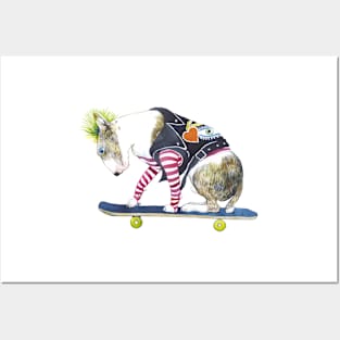 Bullterier, being punk, riding skateboard Posters and Art